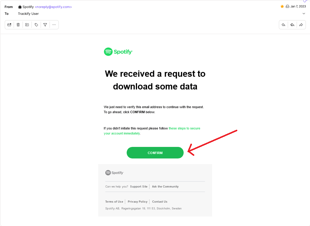 Request button in confirmation email